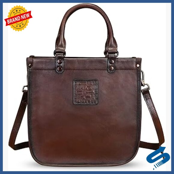 Genuine Leather Satchel Tote Bag with Shoulder Strap Medium Size